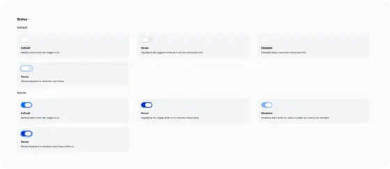 Different interactive states of a toggle component