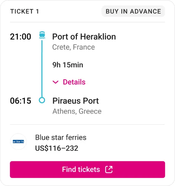 Card with bookable ticket with pink find ticket CTA