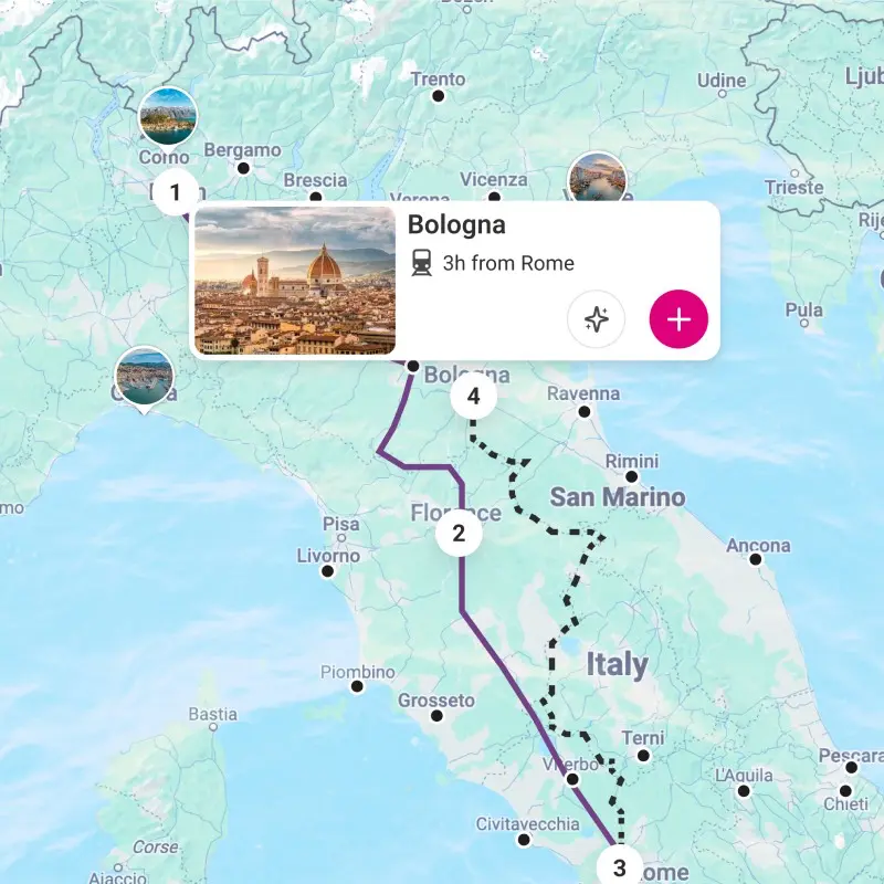 Destination card on a map