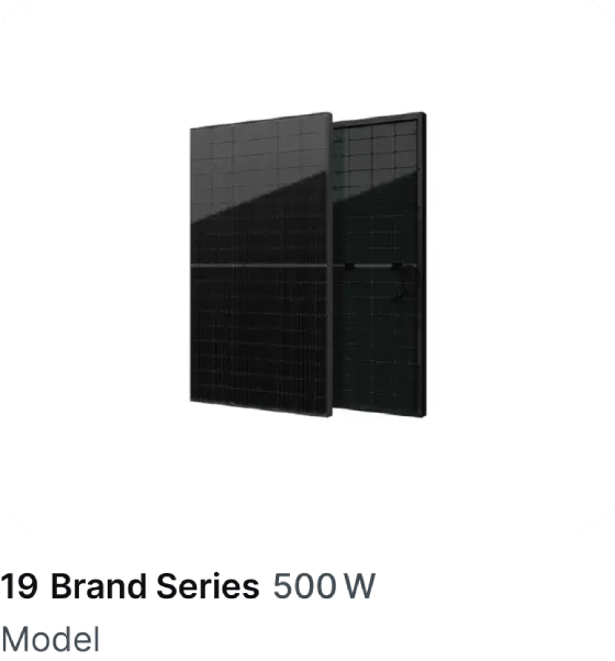 Asset card with a solar panel product image, product details including brand and model