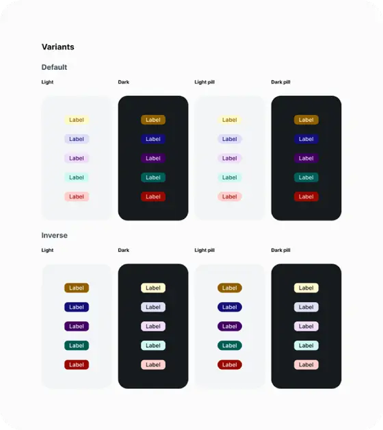 Dark and light modes of a tag component