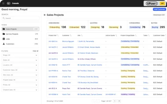 Showing the baseline UPowr experience, with no design polish and a confusing layout