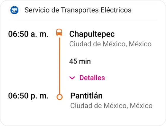 Transport details in Spanish to show inclusive design considerations