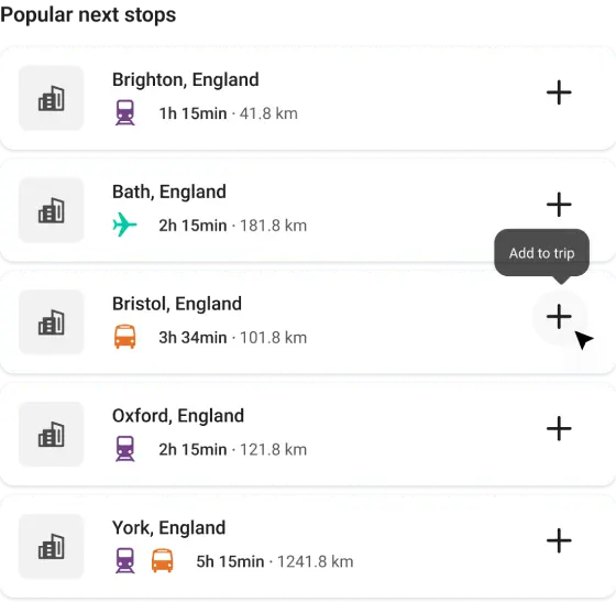 Trip details pane recommended list ideations