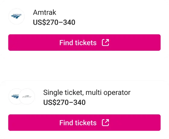 One ticket purchasing CTA for multiple part trips